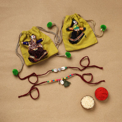 Handmade beads shell work rakhi & lumba set 125