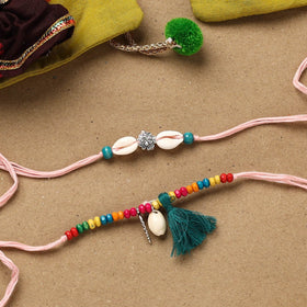 Handmade beads shell work rakhi & lumba set 126