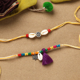 Handmade beads shell work rakhi & lumba set 127