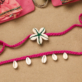 Handmade beads shell work rakhi & lumba set 101