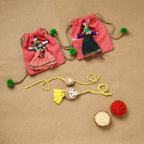 Handmade beads shell work rakhi & lumba set 102