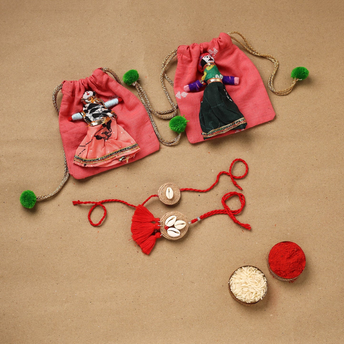 Handmade beads shell work rakhi & lumba set 103