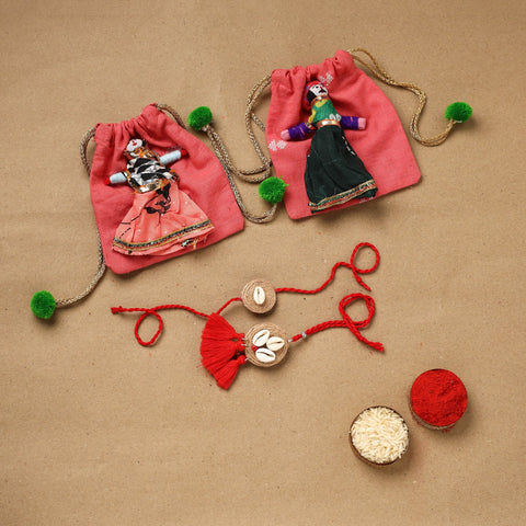 Handmade beads shell work rakhi & lumba set 103