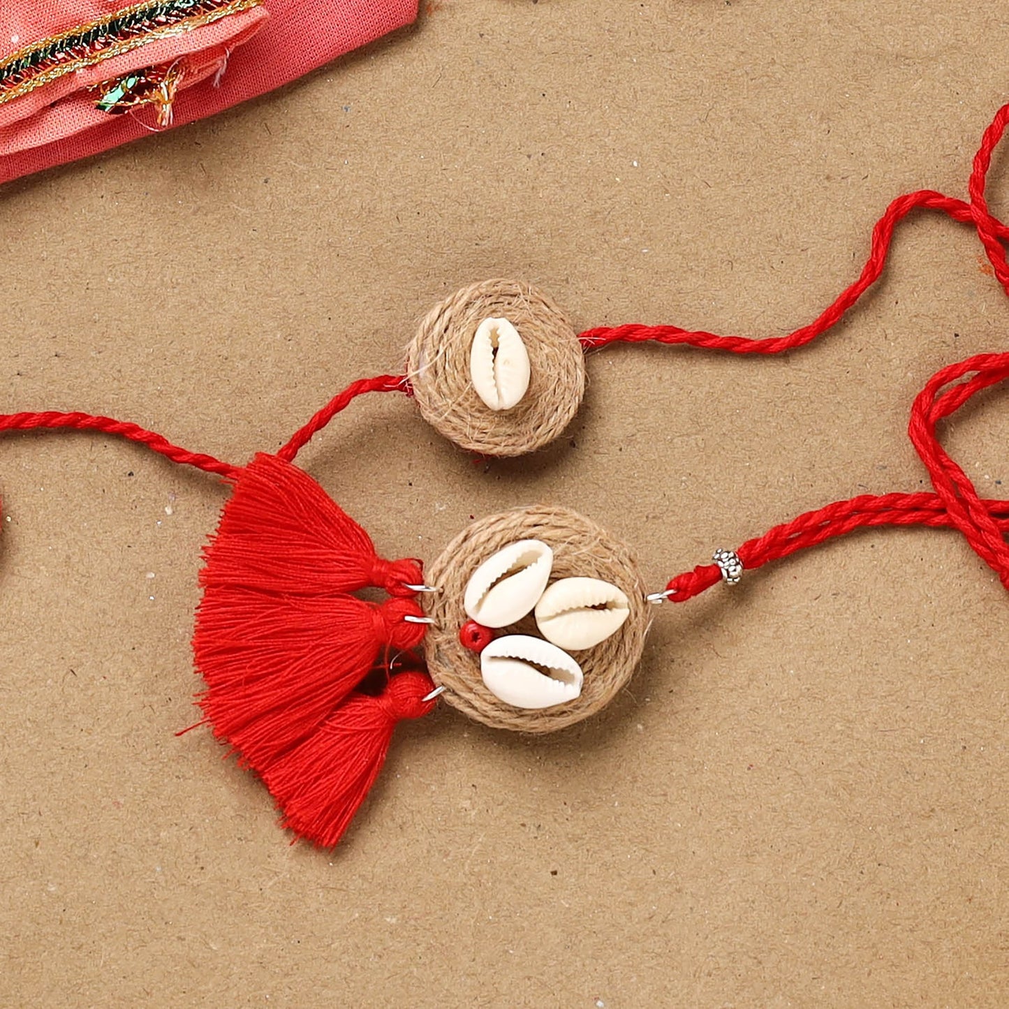Handmade beads shell work rakhi & lumba set 103