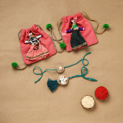 Handmade beads shell work rakhi & lumba set 104