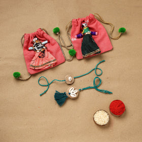 Handmade beads shell work rakhi & lumba set 104