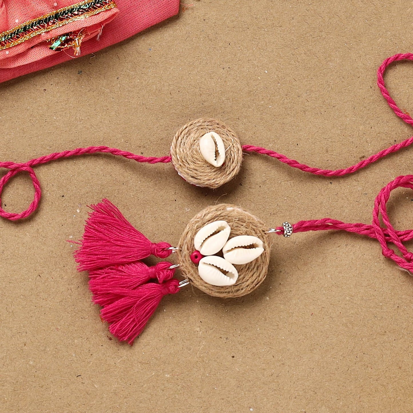 Handmade beads shell work rakhi & lumba set 105