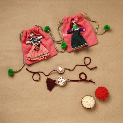 Handmade beads shell work rakhi & lumba set 106