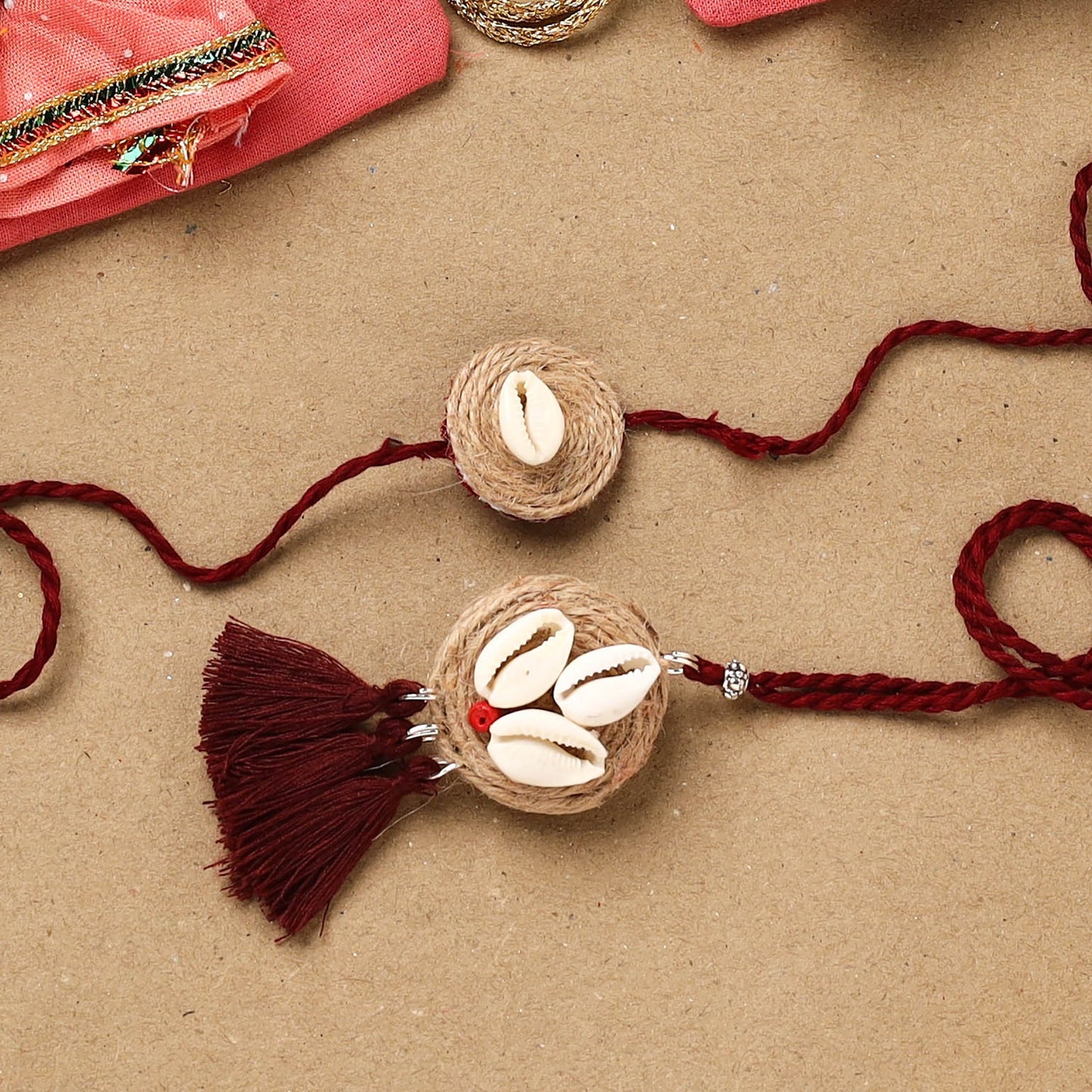 Handmade beads shell work rakhi & lumba set 106