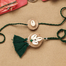 Handmade beads shell work rakhi & lumba set 107