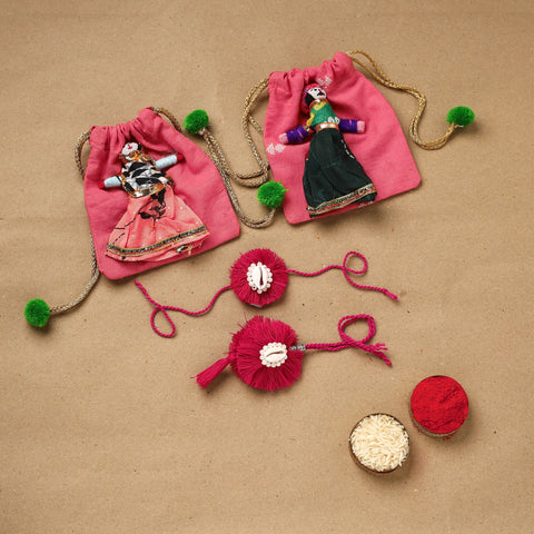 Handmade beads shell work rakhi & lumba set 109