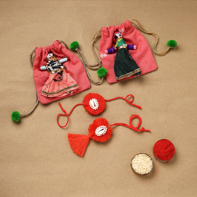 Handmade beads shell work rakhi & lumba set 111