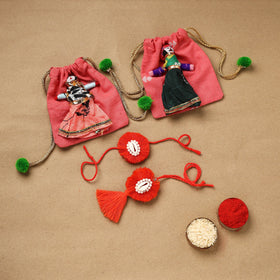 Handmade beads shell work rakhi & lumba set 111