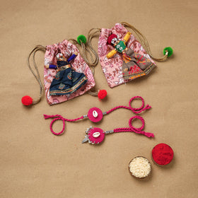 Handmade beads shell work rakhi & lumba set 128