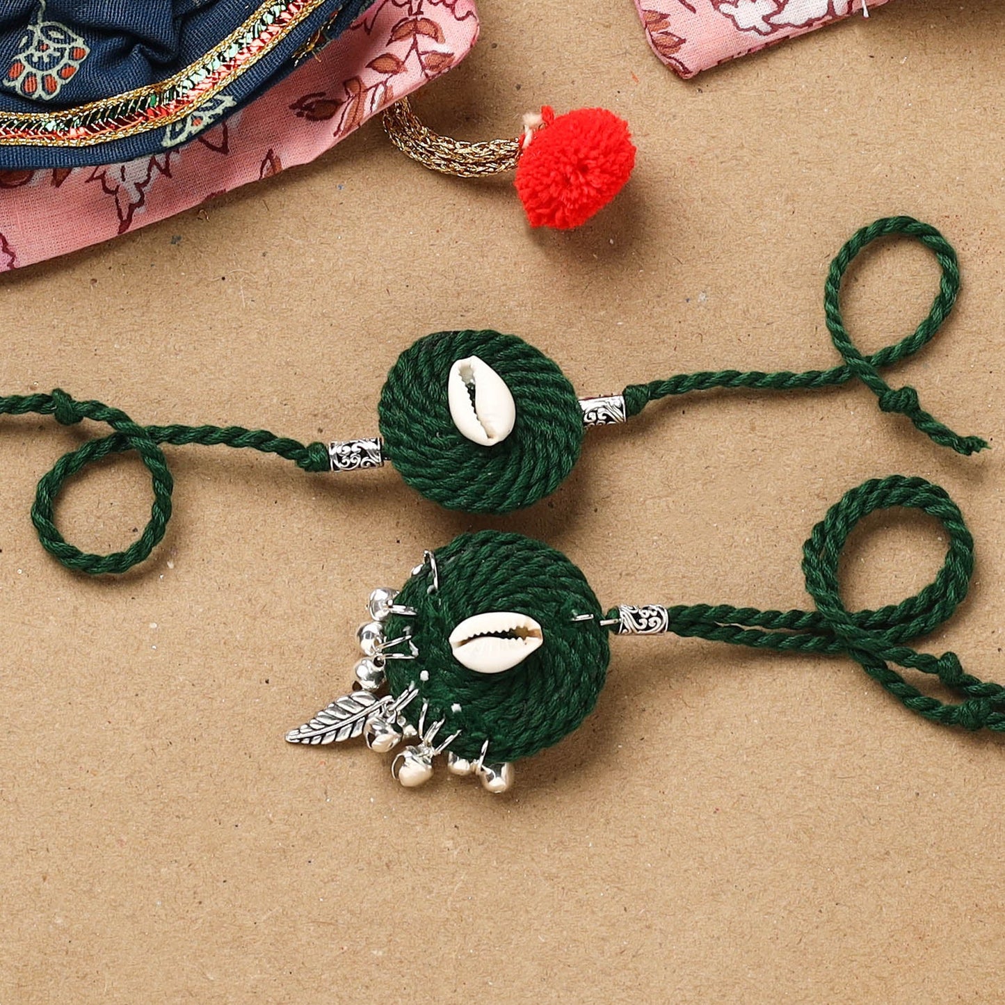 Handmade beads shell work rakhi & lumba set 129