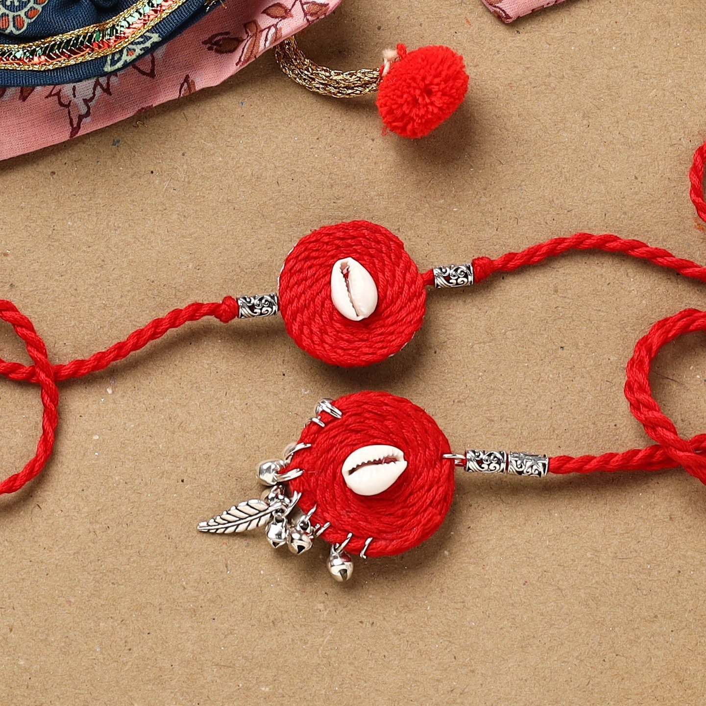 Handmade beads shell work rakhi & lumba set 130