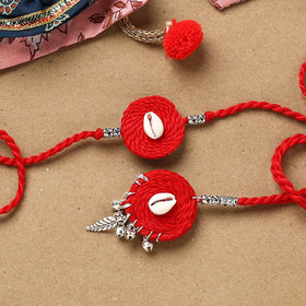 Handmade beads shell work rakhi & lumba set 130