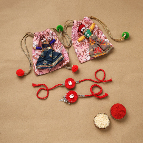 Handmade beads shell work rakhi & lumba set 130