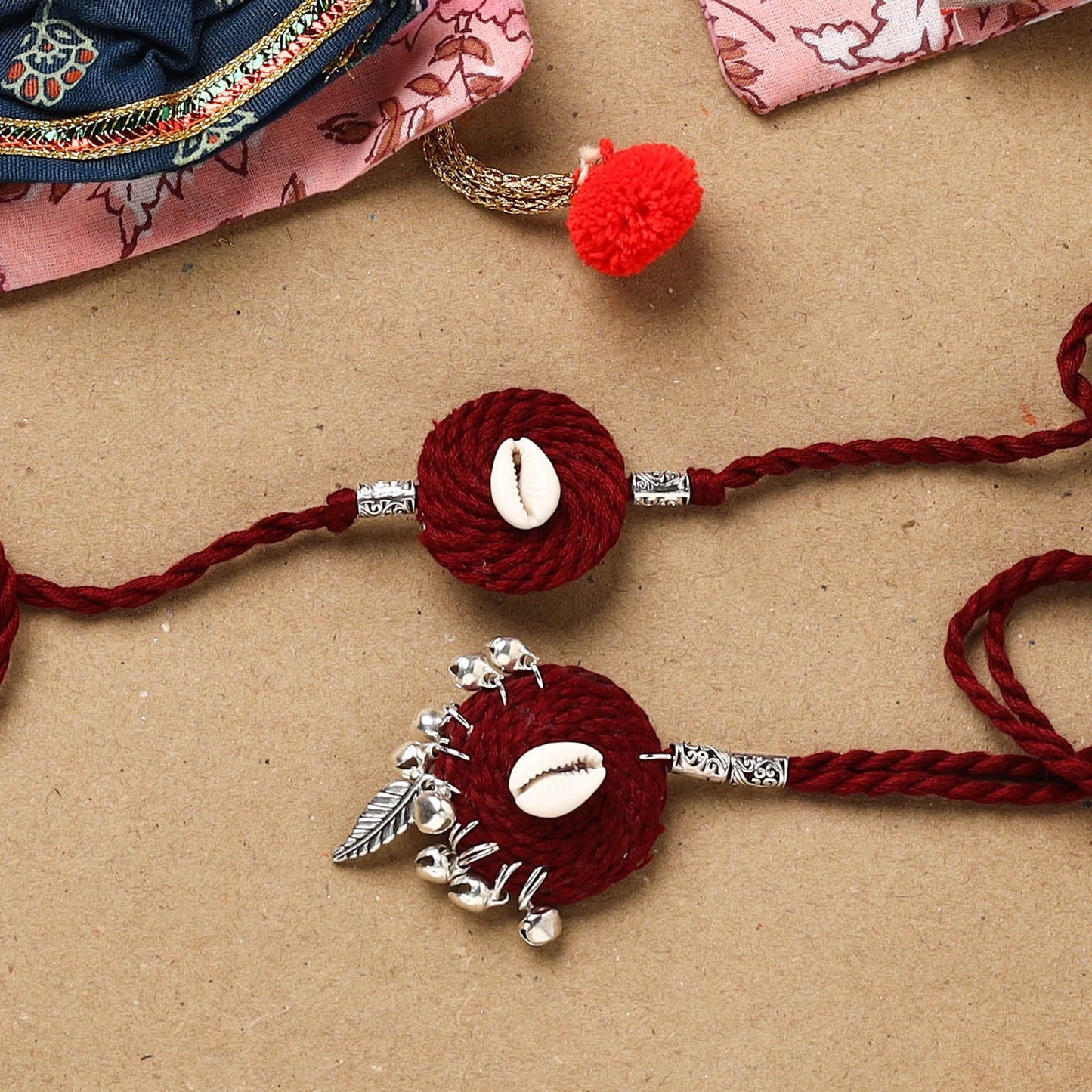 Handmade beads shell work rakhi & lumba set 131