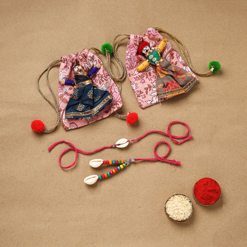 Handmade beads shell work rakhi & lumba set 133