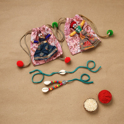 Handmade beads shell work rakhi & lumba set 134