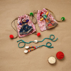 Handmade beads shell work rakhi & lumba set 134