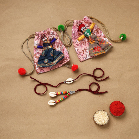 Handmade beads shell work rakhi & lumba set 135