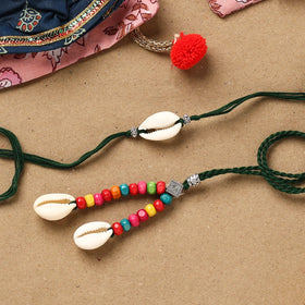 Handmade beads shell work rakhi & lumba set 136