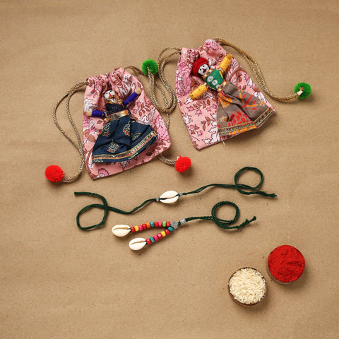 Handmade beads shell work rakhi & lumba set 136