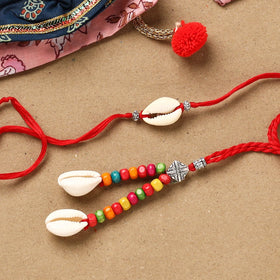 Handmade beads shell work rakhi & lumba set 137