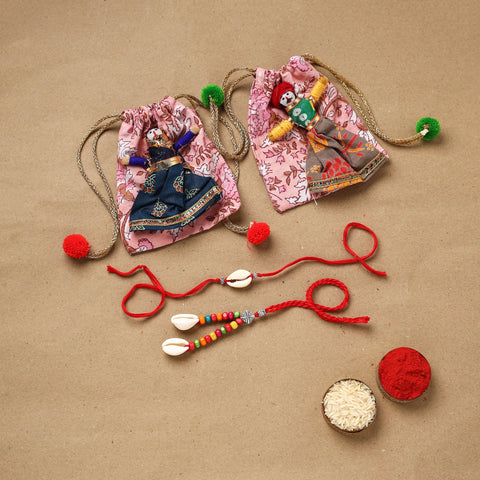 Handmade beads shell work rakhi & lumba set 137