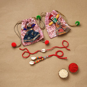 Handmade beads shell work rakhi & lumba set 137