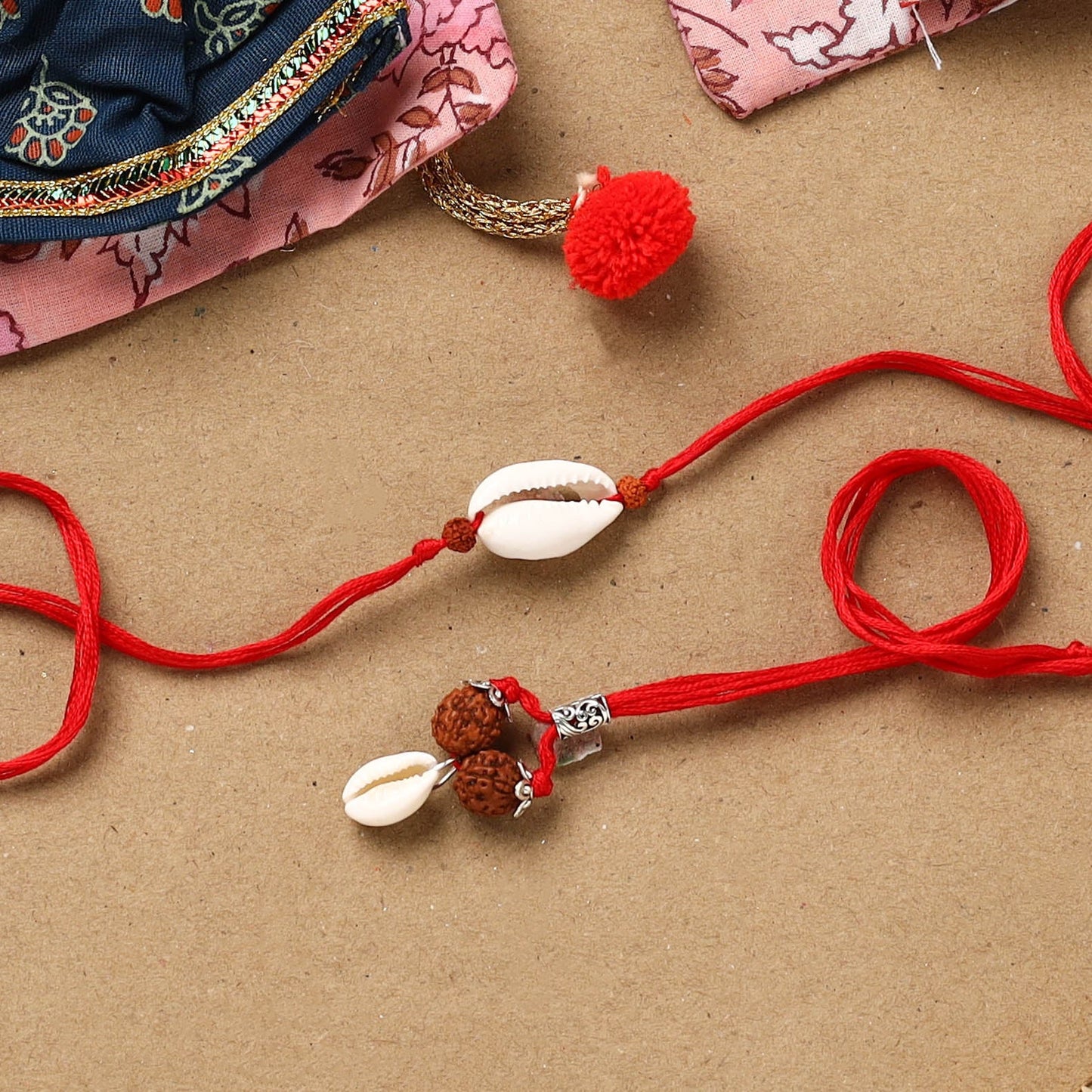Handmade beads shell work rakhi & lumba set 138