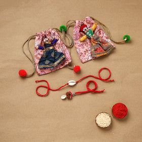 Handmade beads shell work rakhi & lumba set 138