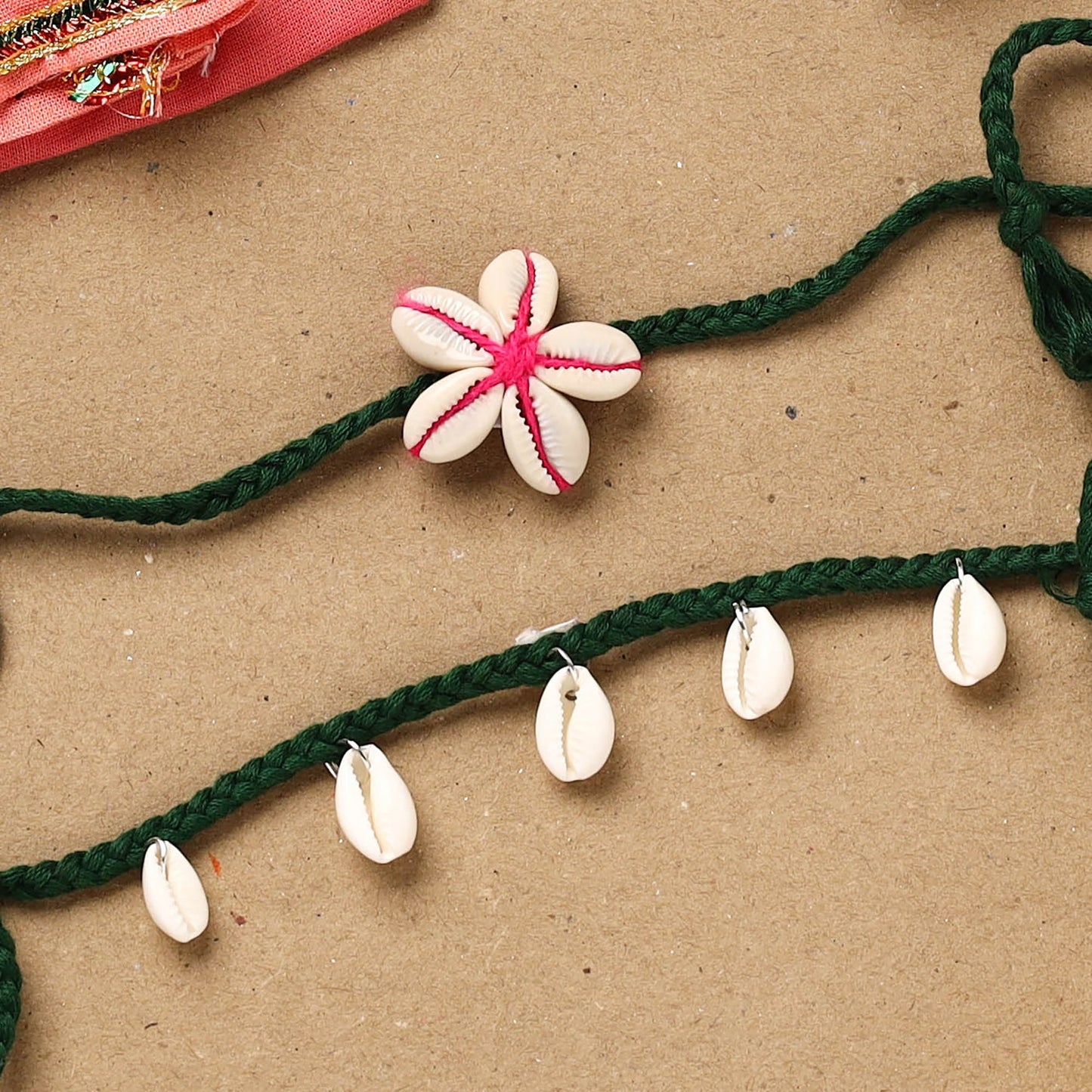 Handmade beads shell work rakhi & lumba set 97 - handcrafted