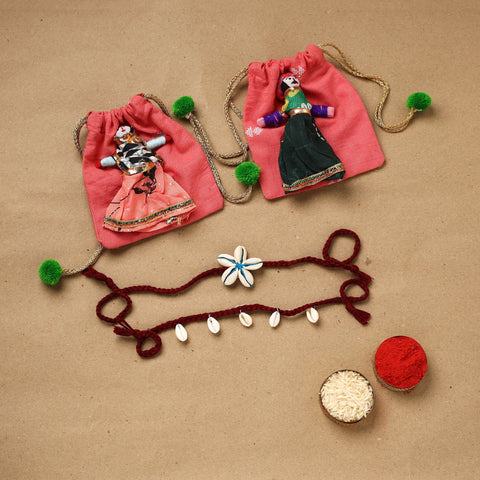 Handmade beads shell work rakhi & lumba set 99 - handcrafted