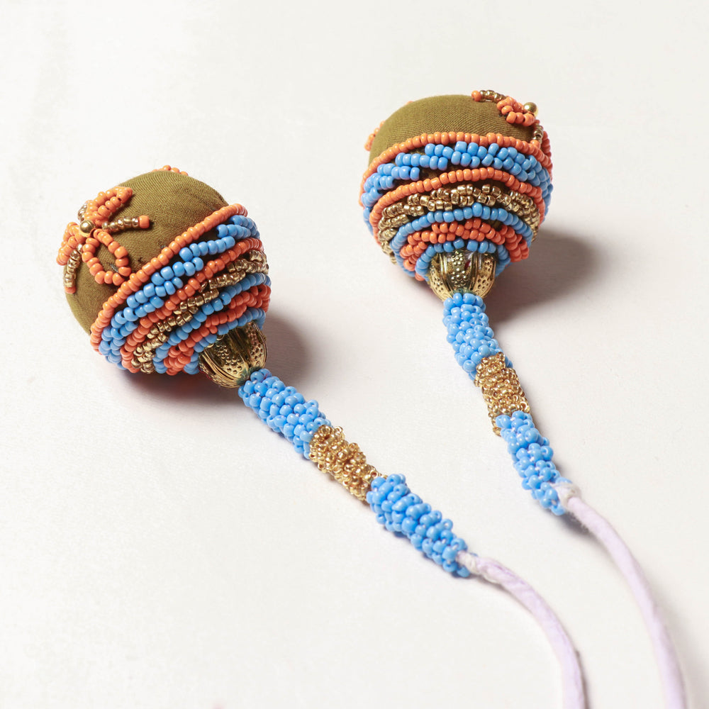  Handmade Blue and Orange Beadwork Latkan Tassels