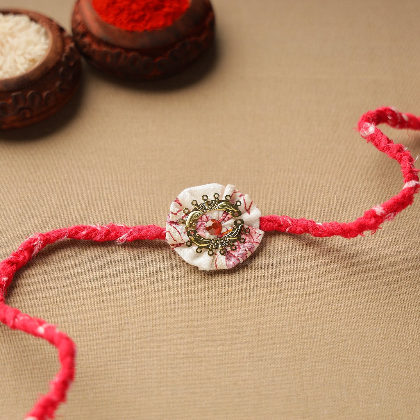  Handmade Brass & Stone Work Braided Rakhi 10 