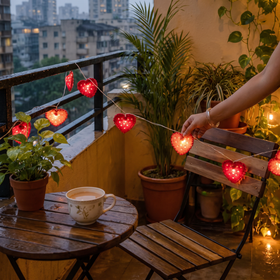 Heart Handmade Crochet LED String Light for Home Decor, lit in a home in the evening, AI visual of the light, iTokri