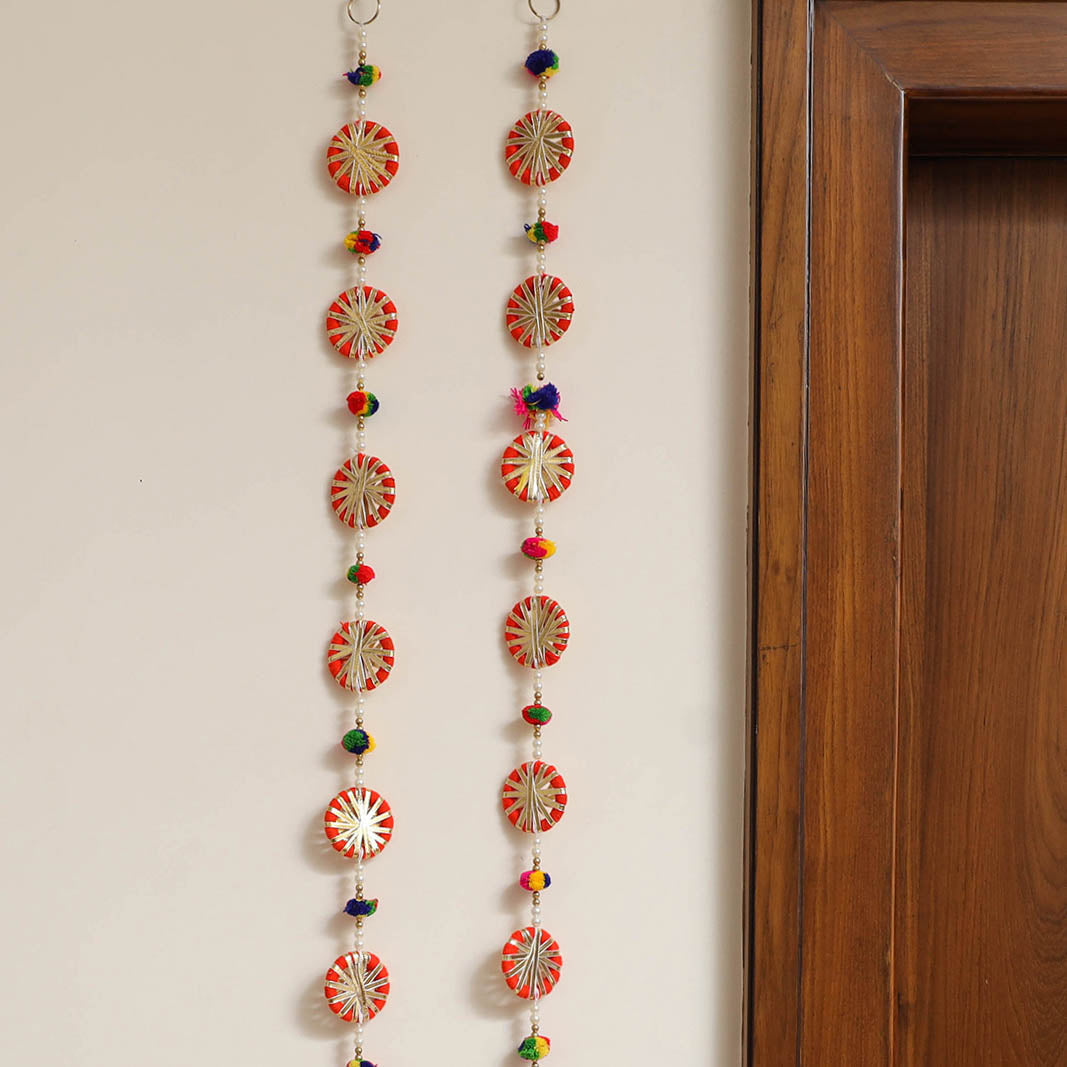  Handmade Diwali Wall Hanging with Bead & Gota Work (set of 2) 