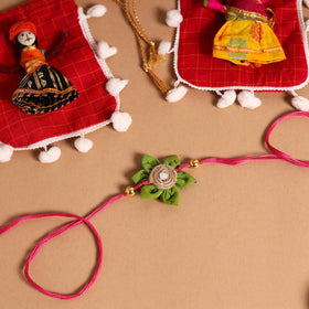 Buy Handmade Fabric Flower Jute Rakhi & Lumba Set 