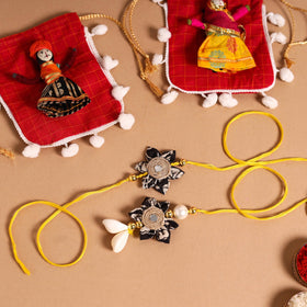 Buy Handmade Fabric Flower Jute Rakhi & Lumba Set 