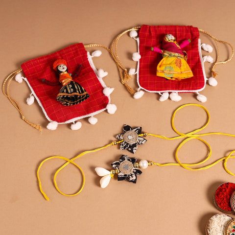 Buy Handmade Fabric Flower Jute Rakhi & Lumba Set 