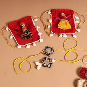 Buy Handmade Fabric Flower Jute Rakhi & Lumba Set 