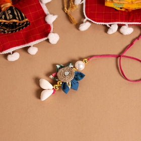  Handmade Fabric Flower Jute Rakhi & Lumba Set 