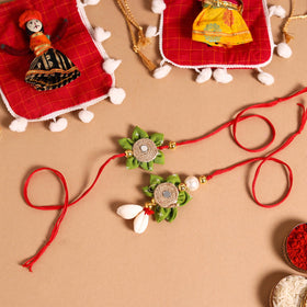  Handmade Fabric Flower Jute Rakhi & Lumba Set 
