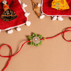  Handmade Fabric Flower Jute Rakhi & Lumba Set 