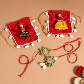  Handmade Fabric Flower Jute Rakhi & Lumba Set 