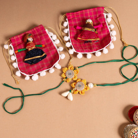  Handmade Fabric Flower Jute Rakhi & Lumba Set 