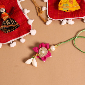 Buy Handmade Fabric Flower Jute Rakhi & Lumba Set 